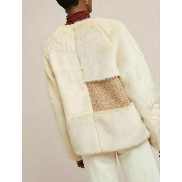 New Anthropologie Patched Faux Fur Korirl Jacket - Picture 2 of 6